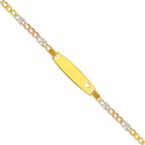 Vista 4 de Pulsera de identificación Regalo único de joyería para ella y él Pulsera de oro de 14 quilates con forma de estrella de Figaro Tricolor