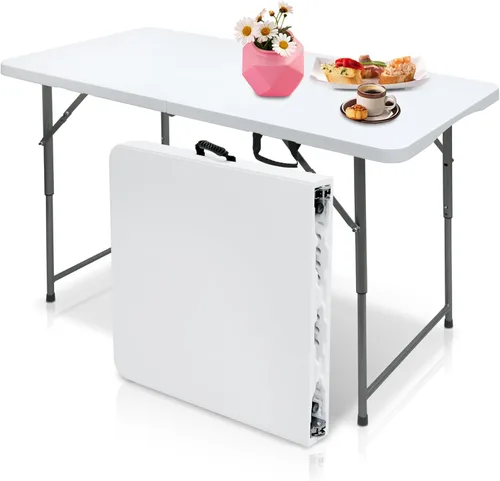 Vista 10 de AJP Distributors Mesa plegable portátil de plástico de 3 pies 34 pulgadas, parte superior resistente con asa de transporte, interior y exterior