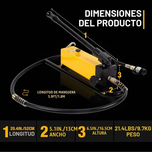 Vista 3 de Bomba manual hidráulica manual 1500cc 10000Psi Cilindro hidráulico portátil de efecto único para herramientas hidráulicas de tipo separado, bomba