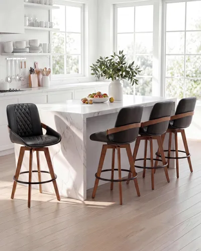 Vista 22 de AQG Counter Height Bar Stools, Mid Century Modern Bar Chairs Swivel with Back, Faux Leather Upholstered Barstools Walnut Wood Frame for Kitchen