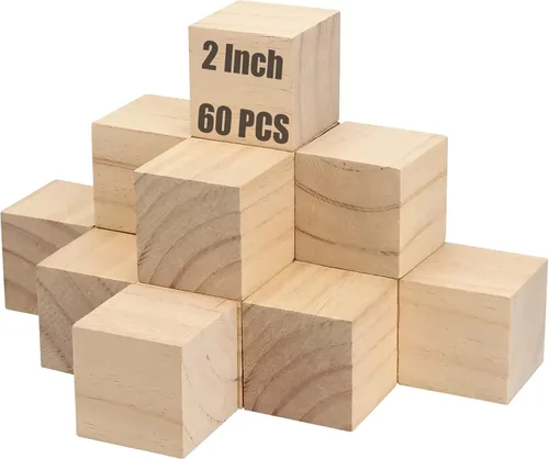 Vista 9 de 30 bloques de madera de 2 pulgadas, juego de cubos de madera maciza natural de alta calidad, cuadrados sin terminar, bloques de madera a granel