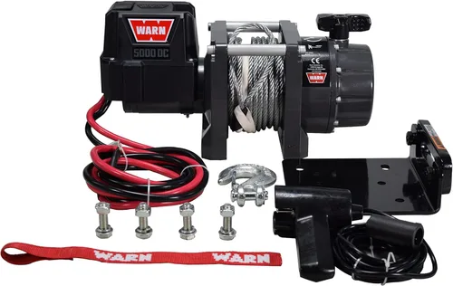 WARN Serie 5000 CC, capacidad de tracción de 5000 libras | Motor resistente de 12 V CC con cable de acero, gancho y control remoto | Potente