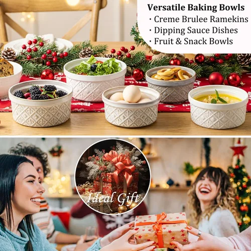 Vista 26 de Ramequines de 177 ml con tapas aptos para horno, pequeños ramequines de crema catalana con cubiertas, juego de 4 ramequines de cerámica, tazones