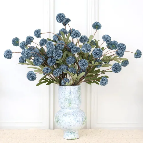 Vista 12 de 12 piezas de flores Kiku falsas, bolas artificiales de crisantemo pequeñas con tallos, mini pompones de seda sintética para jarrón, arreglos