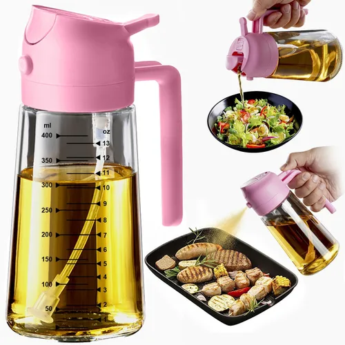 Vista 8 de TrendPlain Pulverizador de aceite de oliva de vidrio de 16 onzas / 15.9 fl oz para cocinar, botella dispensadora de aceite de oliva 2 en 1 para 2