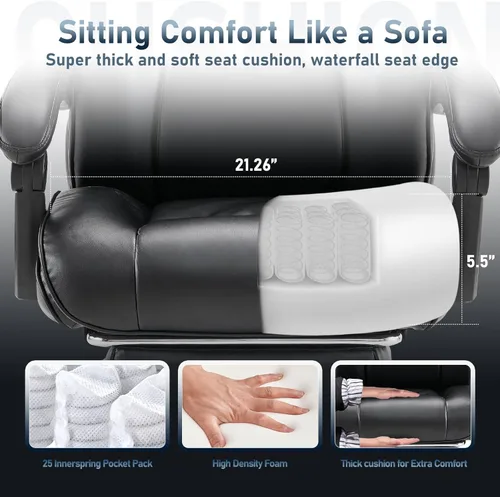 Vista 5 de Silla de oficina con reposapiés, silla ergonómica para computadora con almohada de apoyo lumbar extra, silla de escritorio ejecutiva de respaldo