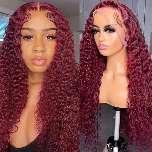 Nsvnsv Peluca de cabello humano burdeos 99j borgoña de 13 x 6 pulgadas, pelucas de encaje frontal transparente HD de cabello humano prearrancado,