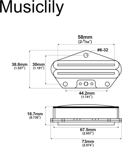 Vista 2 de Artec TRA73C Alnico 5 Hot Rail Bridge Single Coil Size Humbucker Pickup 12K para guitarra eléctrica estilo Tele, riel cromado