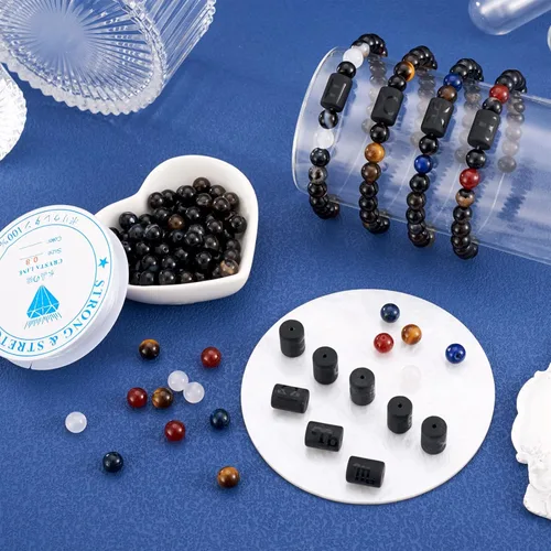 Vista 4 de Crafans Cuentas de piedras preciosas de vidrio natural, kit de fabricación de pulseras con temática de constelación, cuentas de piedra natural