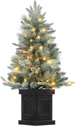 Vista 16 de Árbol de Navidad de 3 pies con base de reno, árbol de Navidad artificial esmerilado con 78 luces LED, caja de batería de 8 modos, decoraciones
