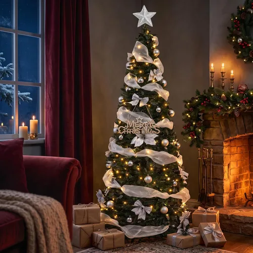 Vista 8 de Árbol de Navidad preiluminado de 6.5 pies con 200 luces LED