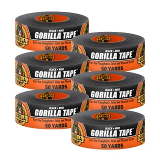 Gorilla Cinta adhesiva, cinta negra, 1.88 pulgadas x 50 yardas (paquete de 6), resistente y resistente a la intemperie para interiores o exteriores