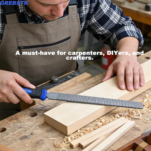 Vista 5 de GREBSTK Juego de limas de madera de 12 pulgadas con agarre de goma, raspador de corte de madera, juego de 3 piezas, redondo, medio redondo, raspa