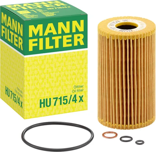 Mann Filter HU 715/4 x Cartucho de Repuesto de Filtro de Aceite con Junta de Tapón de Drenaje de Aceite Compatible con BMW 318i (1996-1999), 318i