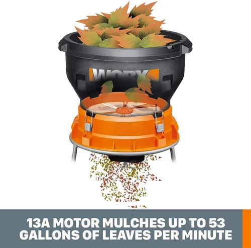 Vista 3 de Worx 13 Amp Electric Leaf Mulcher, Leaf Shredder with High-Compression Mulching, Powerful & Compact Yard Waste Shredder, Corded, WG430