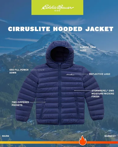 Vista 3 de Eddie Bauer CirrusLite - Chaqueta para niños - Abrigo de plumón resistente a la intemperie para niños - Acolchado de burbujas aislado (3-20)