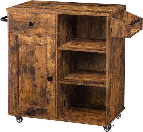 HOOBRO Isla de cocina, armario de almacenamiento con cajón, carrito de cocina con especias y toallero, ahorro de espacio, fácil montaje, para sala
