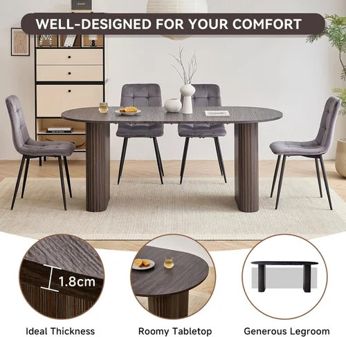 Vista 3 de Mesa de comedor moderna de 70.8 pulgadas para 6 y 8 personas, mesa de comedor de cocina de granja con mesa grande para comedor, sala de estar, Negro