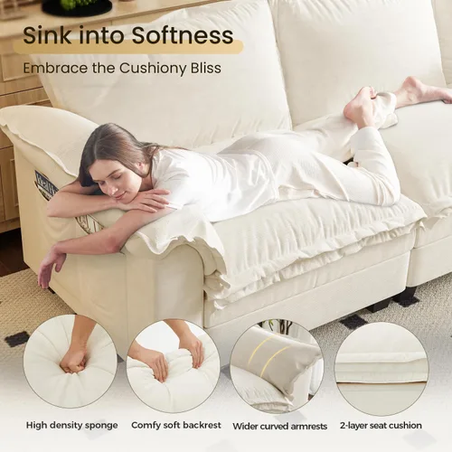 Vista 3 de KKL Sofá cama modular seccional, sofá de nube de 4 plazas con otomana, sofás seccionales de felpilla para sala de estar, apartamento, beige