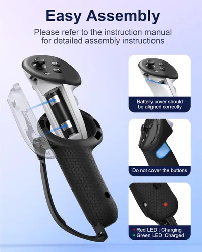 Vista 6 de Charging Controller Grip for Meta Quest 3/3s, Handle Battery Cover and Adjustable Knuckle Strap, Silicone Controller Grip with Rechargeable