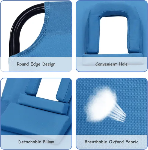 Vista 6 de GYMAX Sillón de playa, silla para tomar el sol, silla plegable ajustable reclinable con agujero para la cara