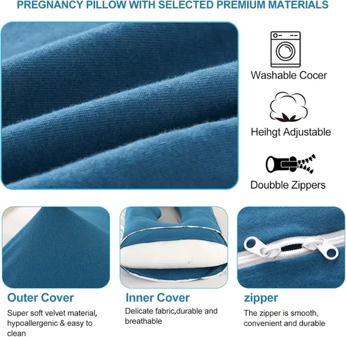 Vista 3 de Jcickt - Almohada de embarazo en forma de J, almohada corporal completa de 59 pulgadas con funda de jersey fácil de quitar y lavar, apoya