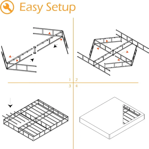 Vista 6 de Somier de 7 pulgadas para cama Queen, base de cama de metal resistente con funda de tela, base de colchón, fácil montaje, sin ruido, color negro