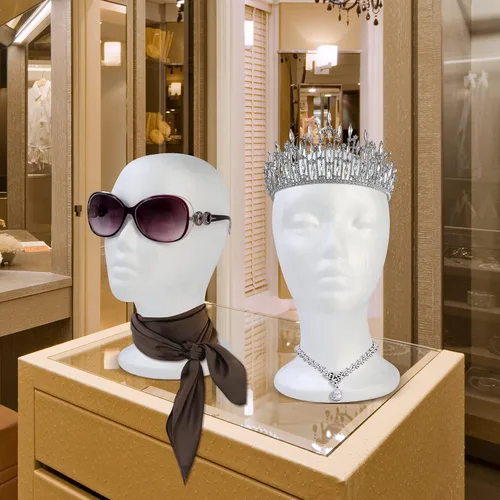 Vista 7 de BALABALA 3 piezas de cabeza de peluca de espuma, maniquí de espuma de poliestireno, soporte para cosméticos, modelo, exhibición de cabello