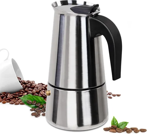 2 Tazas Moka de Acero Inoxidable 100ml Cafetera de Espresso Italiana para Estufa Cafeteras Moka Percolador Cafetera Greca para Estufa de Inducción