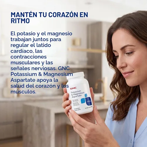 Vista 7 de GNC Suplemento de aspartato de potasio y magnesio de 250 mg, ayuda a regular el equilibrio hídrico, 120 porciones