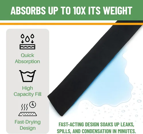 Vista 2 de Evelots Calcetín de serpiente absorbente de agua, barrera de agua reutilizable, absorbe 10 veces su peso, ideal para fugas y derrames de puertas