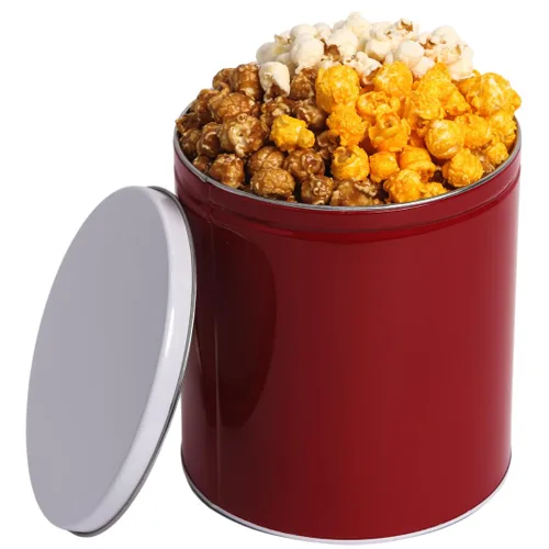 Vista 13 de Lata de palomitas de maíz navideñas Uncle Myron's - Latas de palomitas de maíz 3 sabores, lata navideña de 1 galón, caramelo, queso cheddar