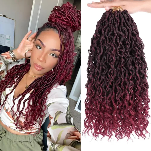 Vista 17 de COOKOO Cabello de ganchillo negro natural de diosa, 10 pulgadas, 8 paquetes de rastas sintéticas preenrolladas con extremos rizados, trenzas
