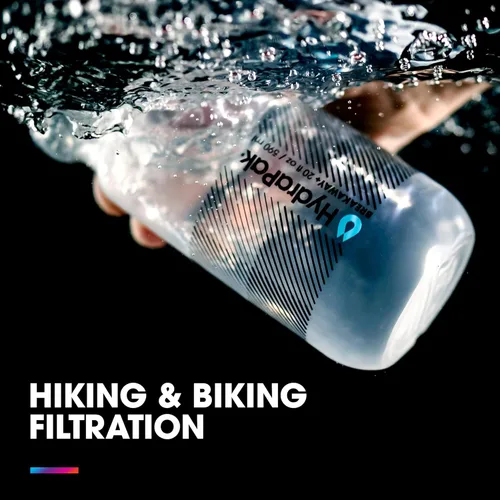Vista 2 de HydraPak Breakaway+ Filter Water Bottle (20oz or 30oz) - Hike & Bike Squeeze Water Bottle, Fits Backpacks & Bike Cages - Clear