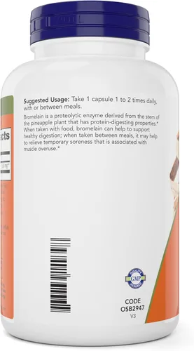 Vista 3 de Now Bromelina 500 mg, 200 cápsulas vegetales (paquete de 2) Suplemento - Sin OMG, cápsulas veganas de 500 mg