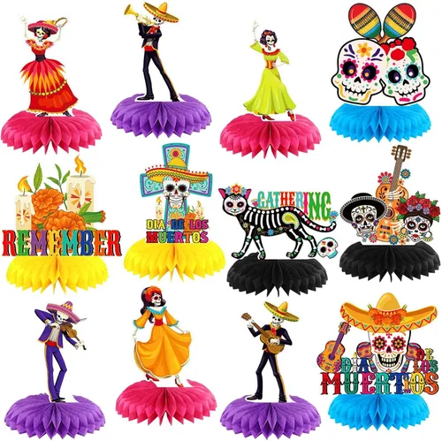 Vista 16 de Pickmesh 12 piezas de decoración de fiesta de jubilación, panal de abeja dorada con purpurina dorada, centros de mesa de jubilación, centros de mesa