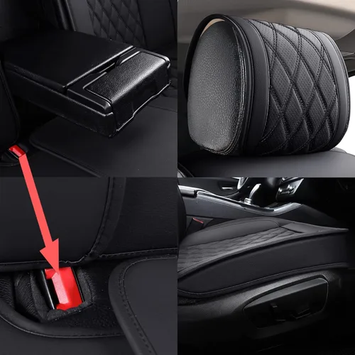 Vista 5 de OMOKA AUTO - Juego completo de fundas de asiento con piel sintética de ajuste universal para Chevy, Equinox, Mazda6, CX5, Speed3, Elantra, Sonata