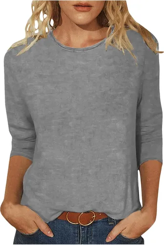 Vista 23 de Camisas de manga 3/4 para mujer, blusas casuales de verano 2025, cuello redondo, estampado floral, lindas, blusas holgadas