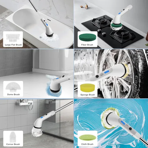 Vista 6 de Cepillo eléctrico giratorio 2024, cepillo de limpieza inalámbrico, ajustable de 2 velocidades, limpiador de ducha para baño, coche, azulejos
