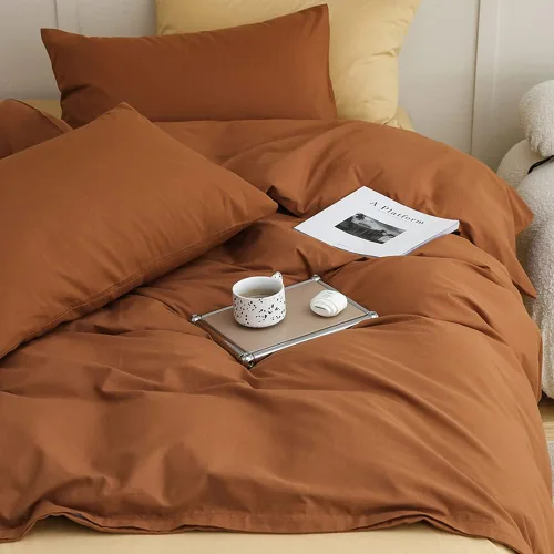 Vista 51 de CLOTHKNOW Juego de edredón de 3 piezas a cuadros color beige óxido, tamaño Full, juego de ropa de cama de cuadros edredón terracota con 2 fundas