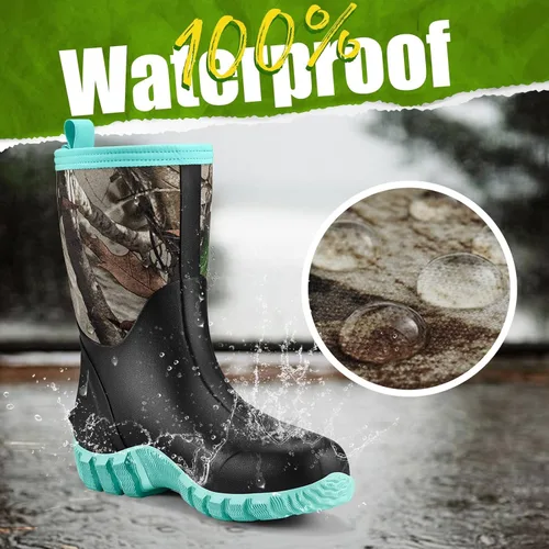 Vista 2 de TIDEWE Botas de goma para mujer, botas de lluvia aisladas de neopreno de 0.217in con vástago de acero, botas de caza impermeables de media