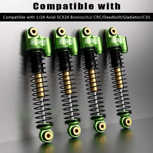 Vista 2 de GLOBACT Amortiguadores delanteros y traseros de aluminio de 2.047 in para 1/24 Axial SCX24 Bronco/JLU CRC/Deadbolt/Gladiator /C10 accesorios de Verde