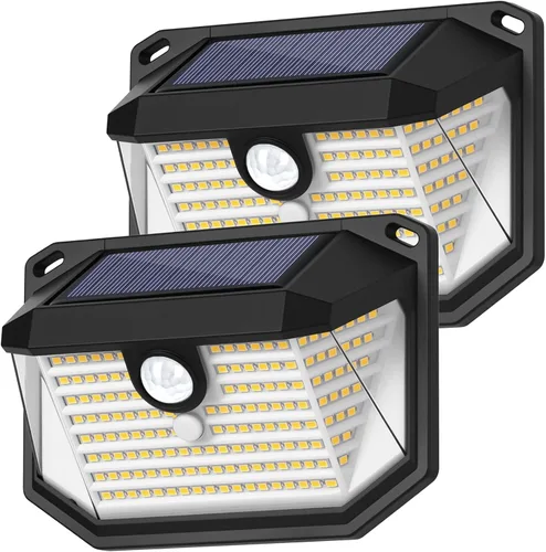 Paquete de 2 luces solares para exteriores, luces solares superbrillantes con sensor de movimiento alimentadas por energía solar para exteriores,