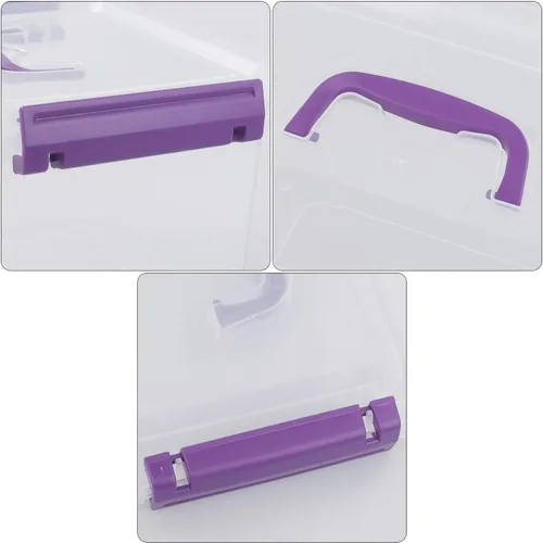Vista 5 de Contenedor de plástico transparente con tapa, caja de cierre de 6 cuartos de galón con mango morado, 6 paquetes