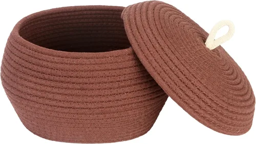 Vista 11 de Sea Team Cesta de almacenamiento redonda de cuerda de algodón con tapa, contenedor de almacenamiento tejido decorativo, cesto, maceta, caddy