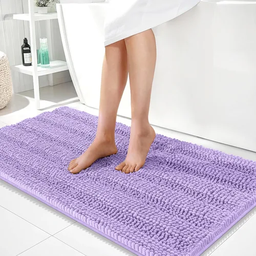Vista 94 de OLANLY Alfombras de Baño Gruesas de 47 x 20 pulgadas, Extra Suaves Absorbentes de Chenilla a Rayas, Respaldo de Goma, Lavables y Secables a Máquina
