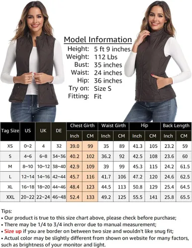 Vista 4 de Chaleco para exteriores de mujer, chaleco acolchado ligero con cremallera y cuello alto.