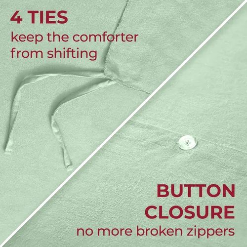 Vista 4 de Mellanni Juego de funda de edredón 100% algodón orgánico tamaño King: 2 fundas de almohada y 1 funda de edredón con cierre de botón y lazos