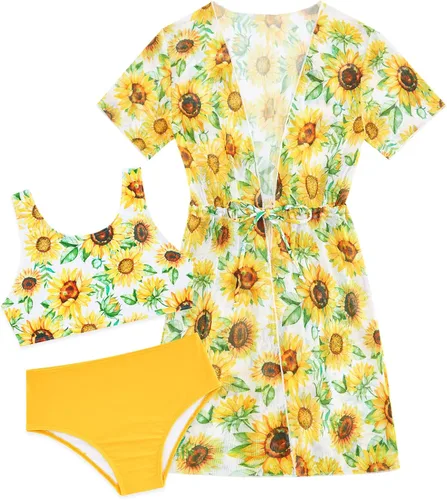 Traje de baño de 3 piezas para niñas, traje de baño lindo bikini de secado rápido, protección solar, conjuntos de 5 a 12 años