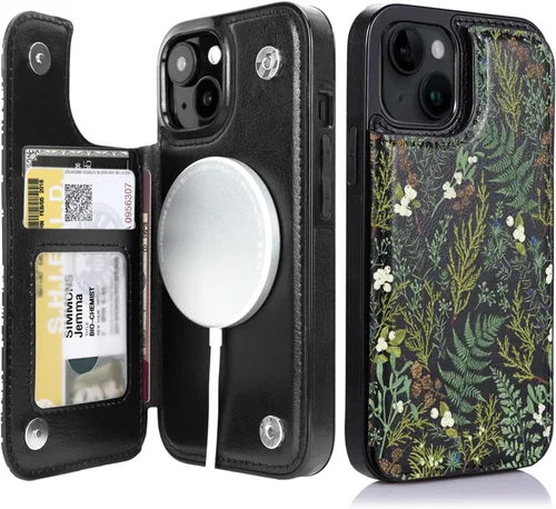 Vista 28 de uCOLOR Funda de piel con tapa para tarjetas compatible con iPhone 13 6.1, iPhone 14 6.1, mujeres y niñas con tarjetero y función atril